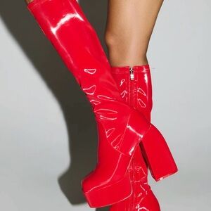 Vibrant Red Patent Heeled Boots-Azalea Wang